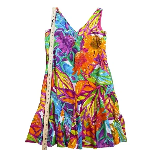 Lauren Ralph Lauren Drop Waist Sleeveless DBL Vneck Flowy Floral Dress Size 4 - Picture 4 of 14